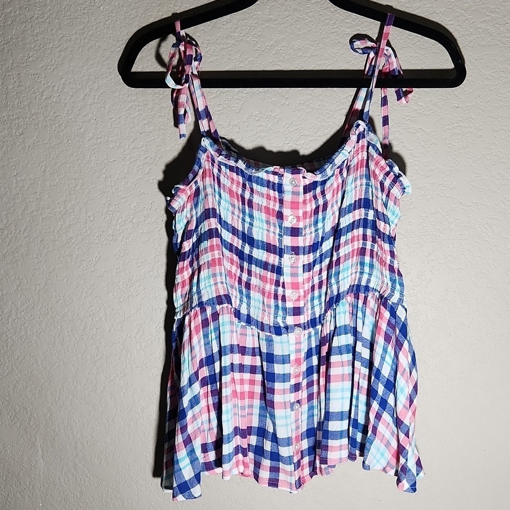 Torrid Womens Camisol Top Size 1 Pink Blue White Milkmaid Babydoll Plaid